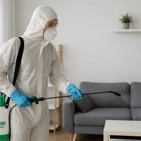 Ειδικός απολυμαντής της Basiaridis Cleaning σε δράση στη Θεσσαλονίκη