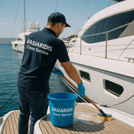 Καθαρισμός σκάφους από επαγγελματία της Basiaridis Cleaning στη Θεσσαλονίκη